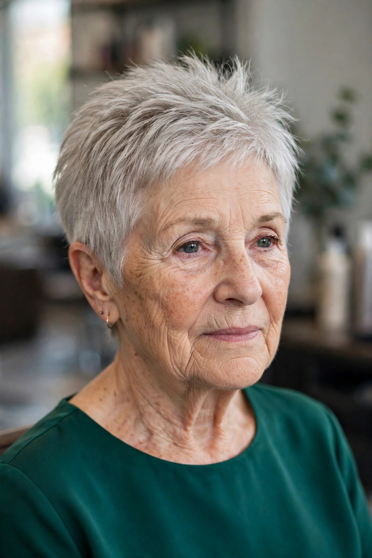 Soft Spiky Crown Pixie on a woman over 60 - volumizing short haircut for flat fine hair