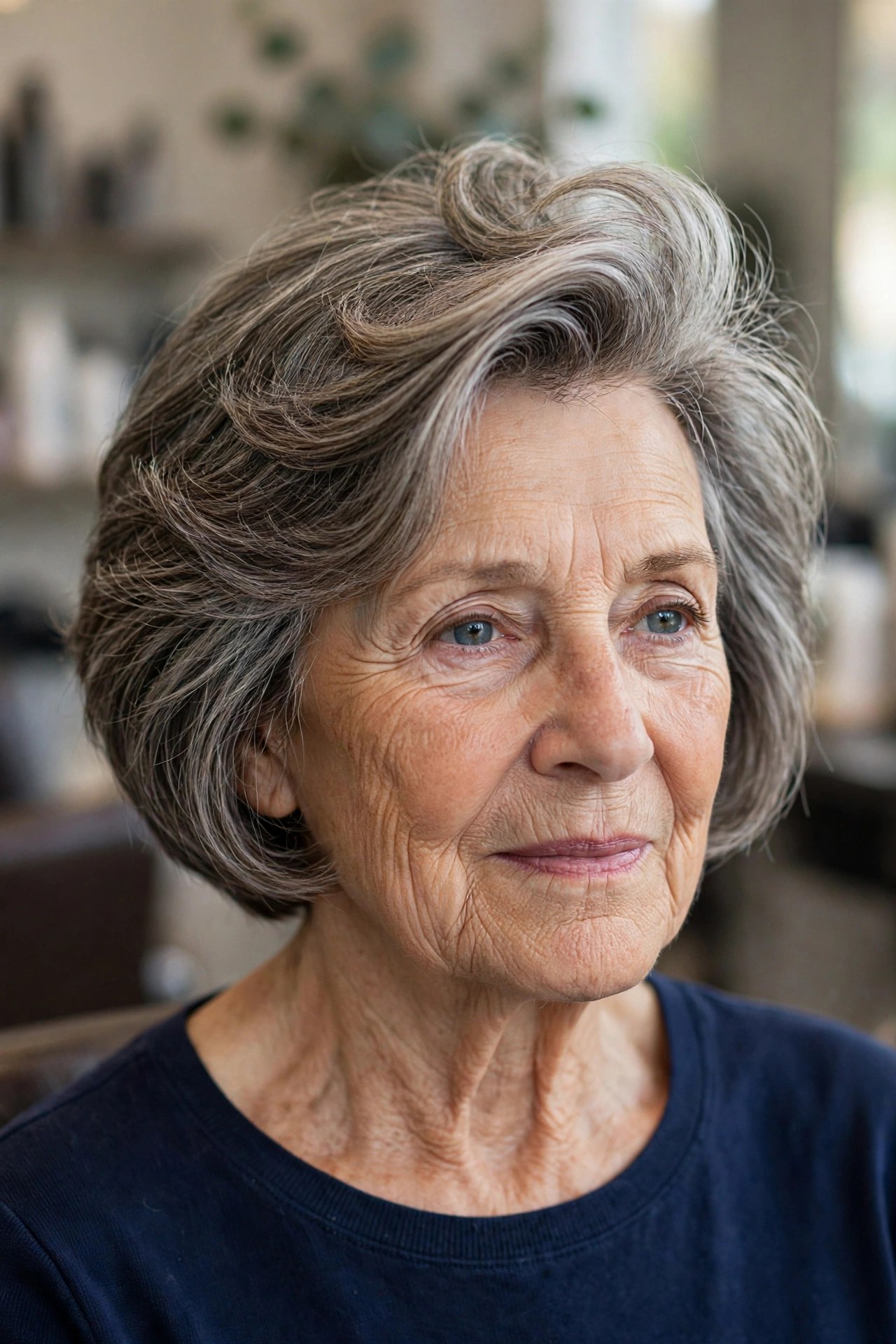 Deep Side-Part Volumizing Bob on a woman over 60 - volumizing short haircut for flat fine hair