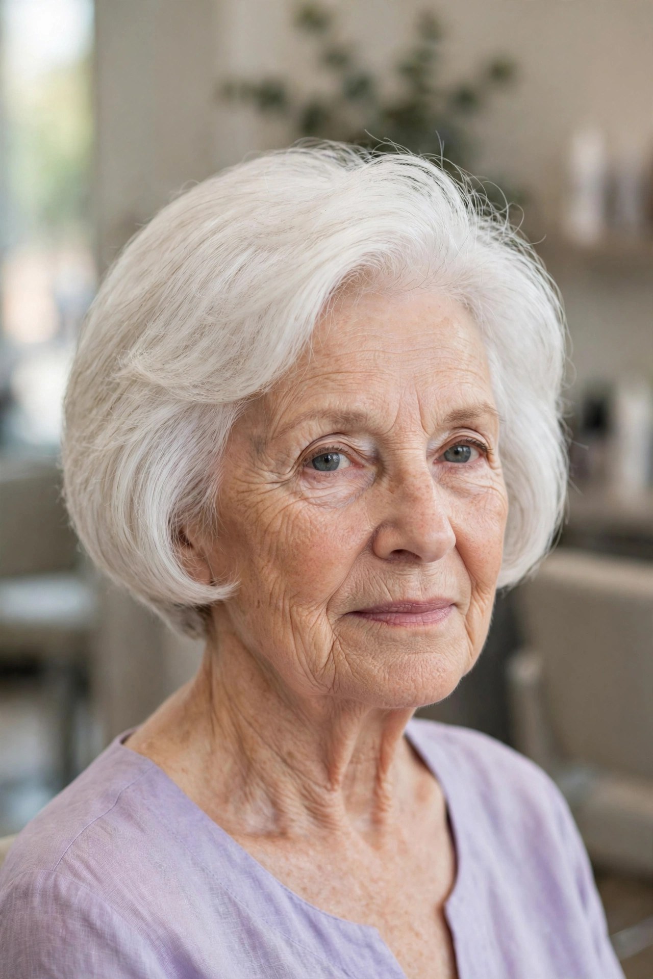 Rounded Bubble Bob for Flat Sides on a woman over 60 - volumizing short haircut for flat fine hair