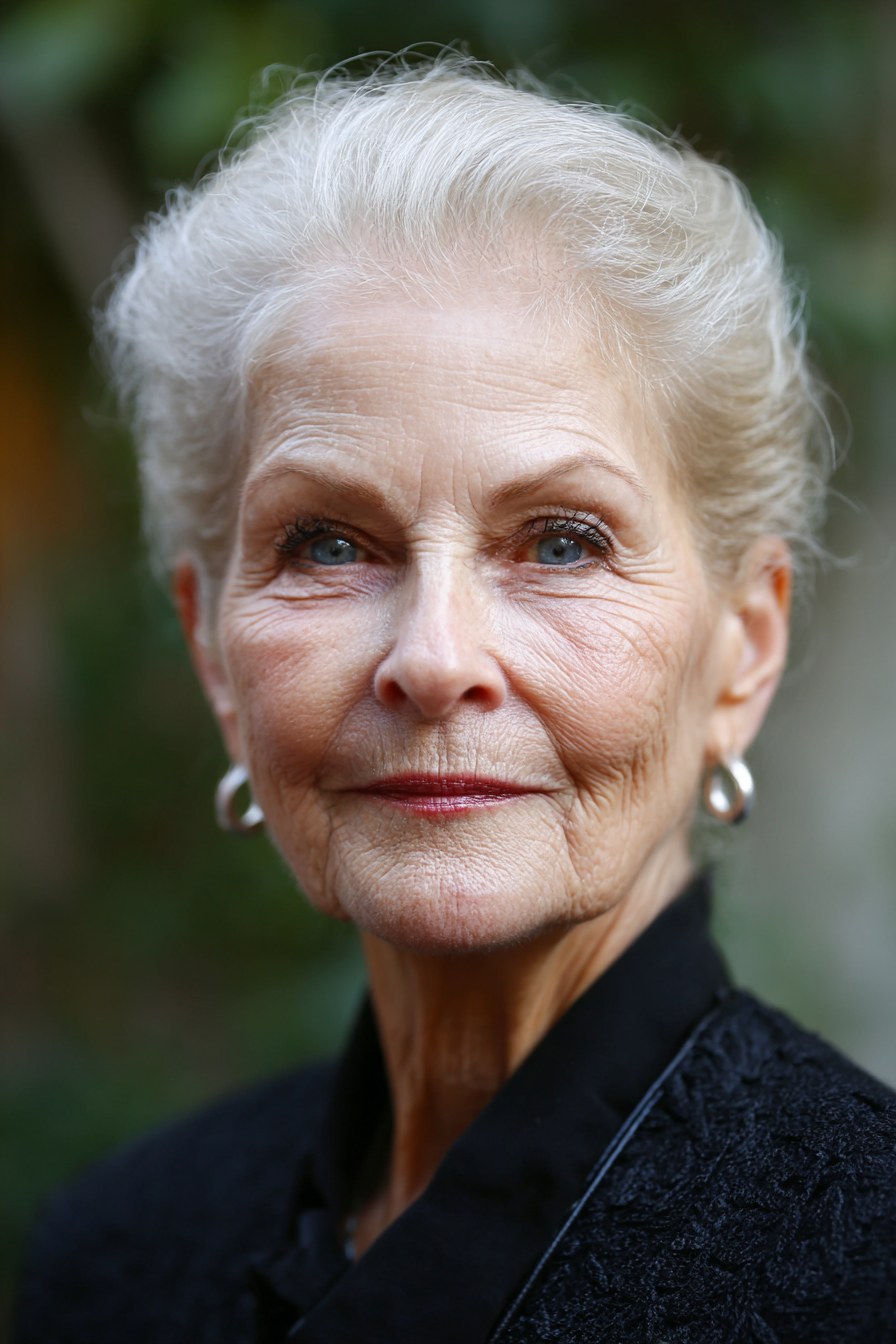 Woman over 70 with large-roller set short style with lasting lift — volumizing hairstyle for a woman over 70 with a thinning crown