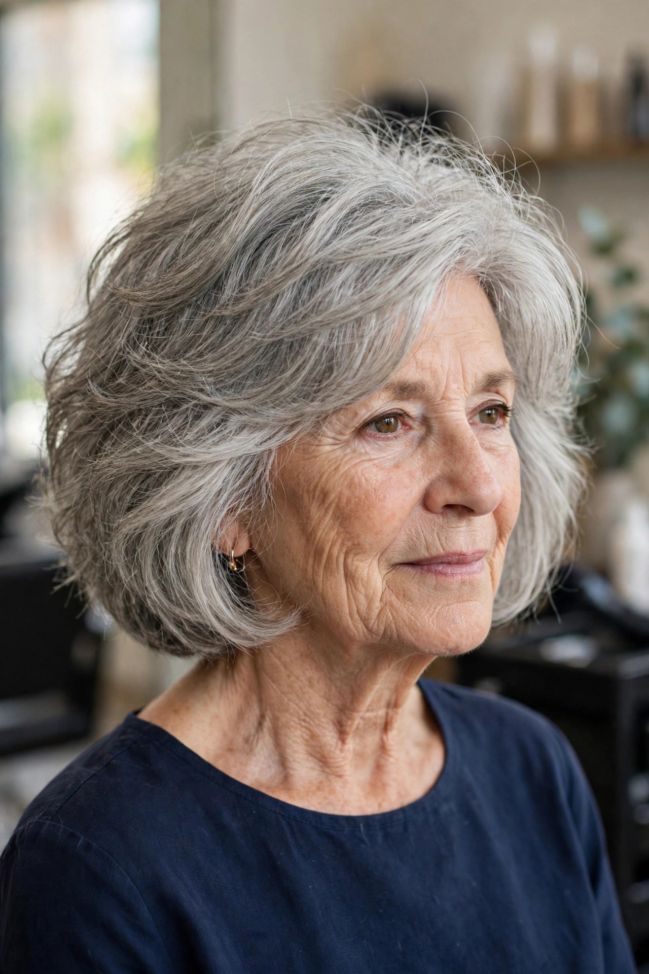 Classic Layered Bob With Interior Weight Removal - wash and go haircut for women over 60 with thick hair