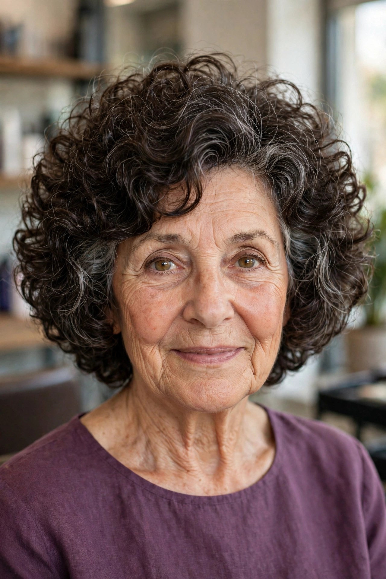 Curly Bob With a Stacked, Lifted Back - wash and go haircut for women over 60 with thick hair