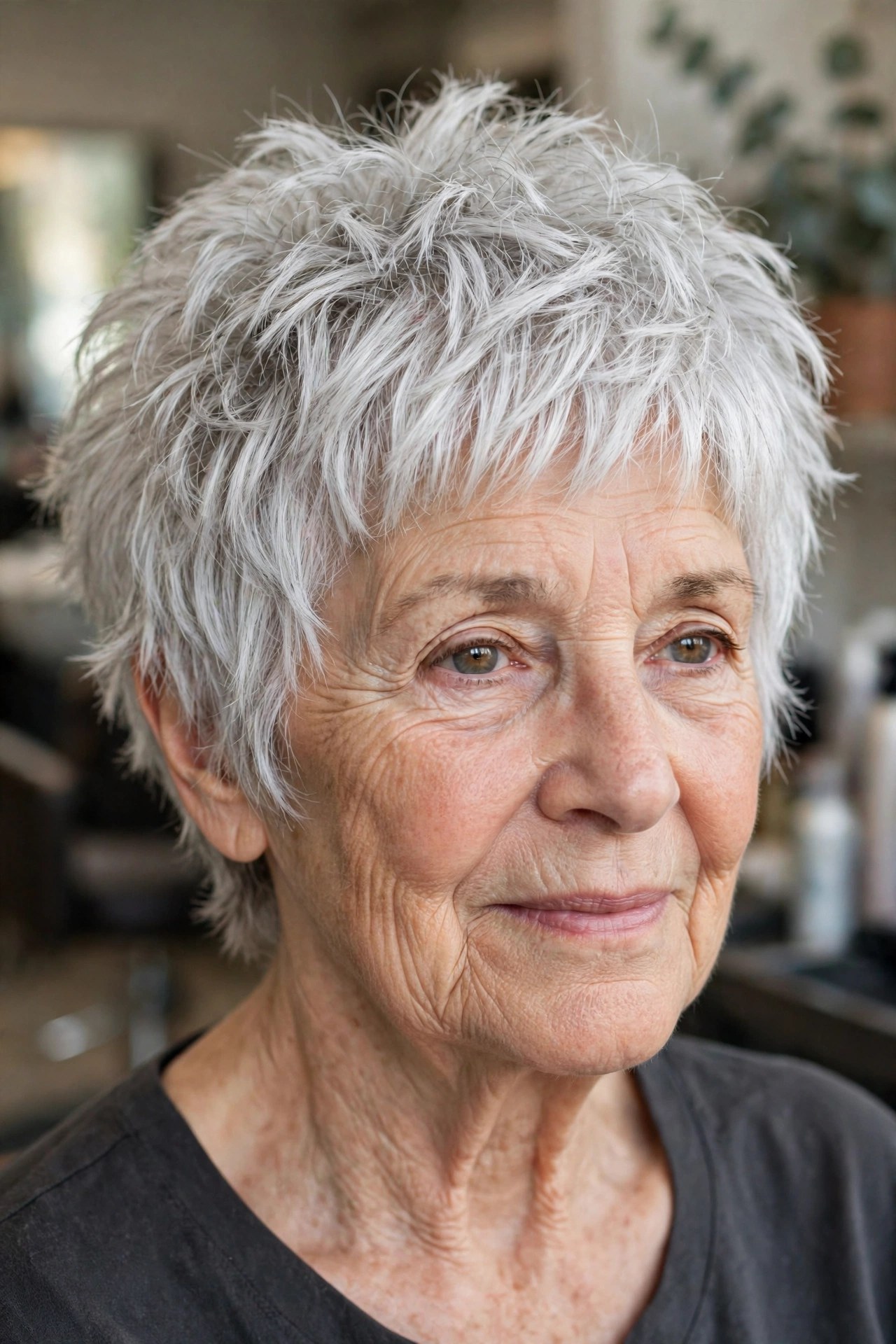 Short Shaggy Pixie With Choppy Texture - wash and go haircut for women over 60 with thick hair