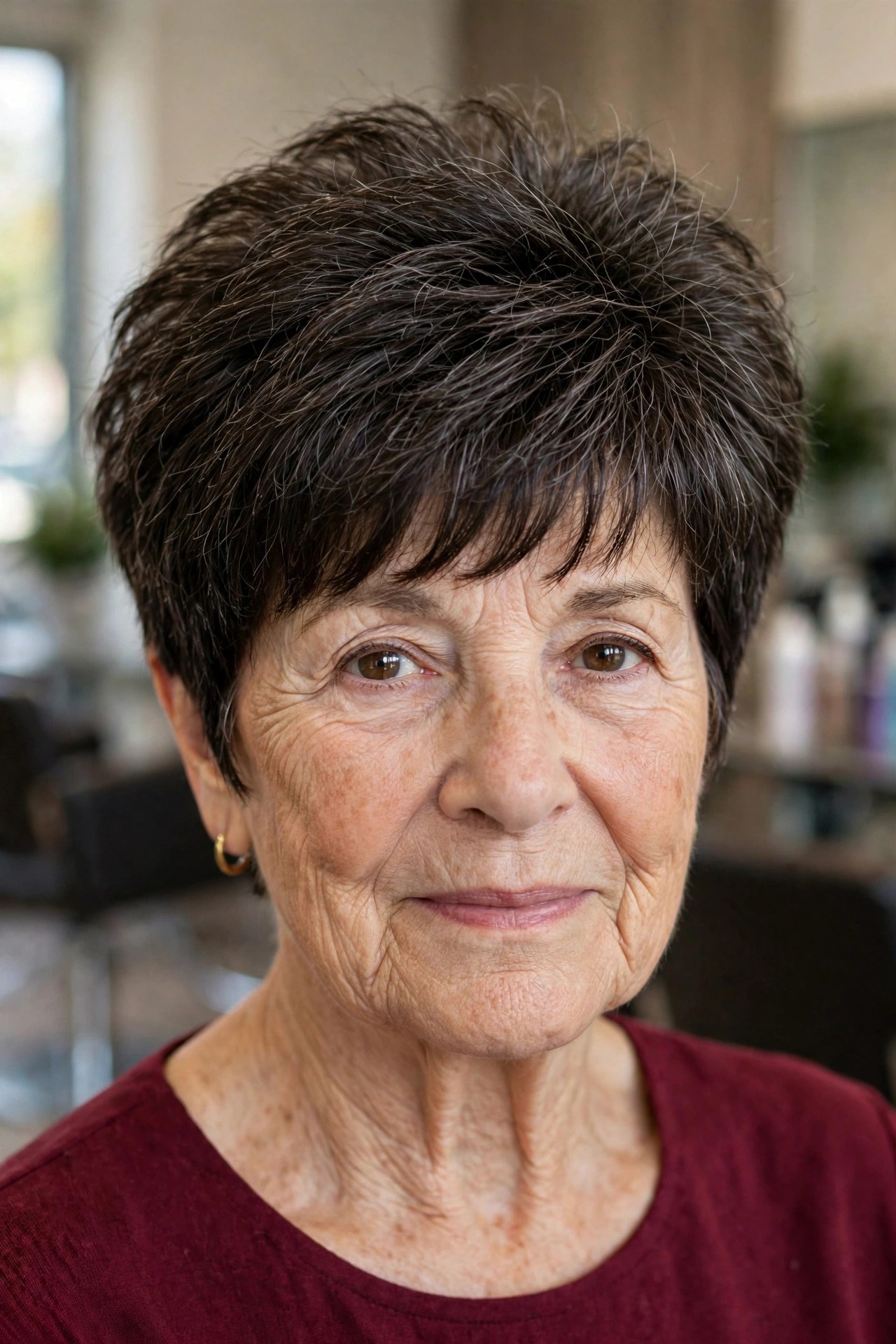 Tapered Pixie With a Longer, Sweepable Top - wash and go haircut for women over 60 with thick hair