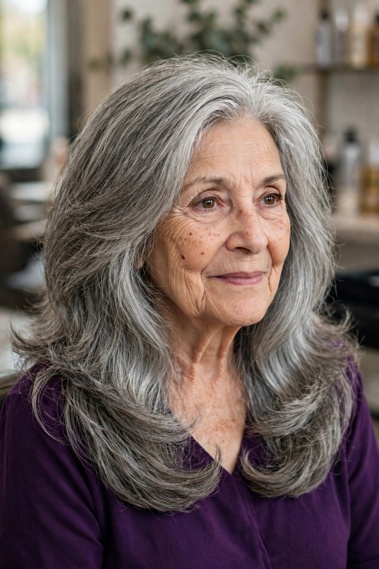 Long Layers Past the Shoulders With U-Shaped Ends - wash and go haircut for women over 60 with thick hair