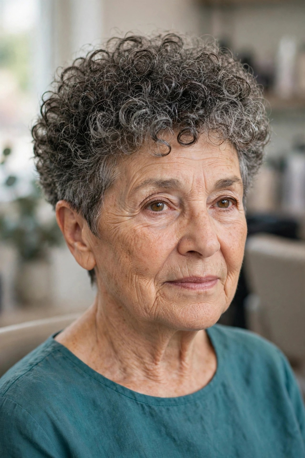 Natural Curly Crop With Shaped Sides - wash and go haircut for women over 60 with thick hair