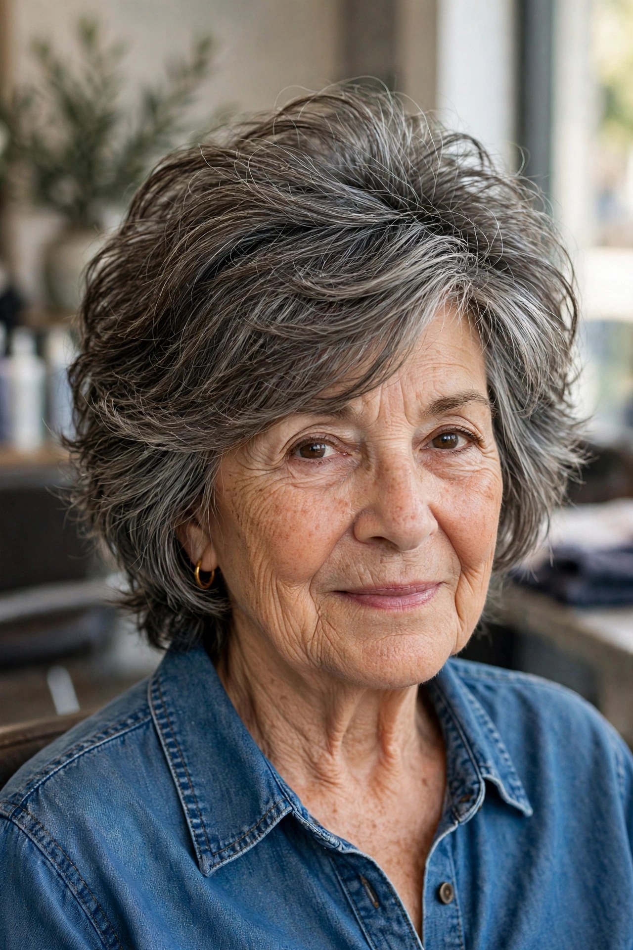 Long Pixie With a Side-Swept Top - wash and go haircut for women over 60 with thick hair