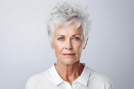 Woman over 70 with short layered crop with a salon-fresh finish — easy-care hairstyle for women over 70