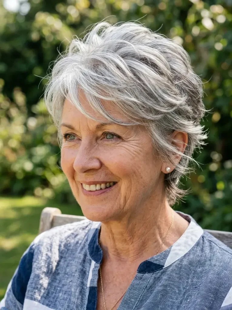 Woman over 70 with short bob with soft layers and no bulk — easy-care hairstyle for women over 70