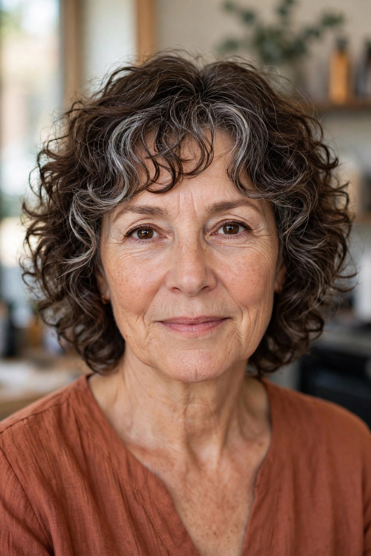 Curly shag with defined air-dried ringlets on a woman over 50