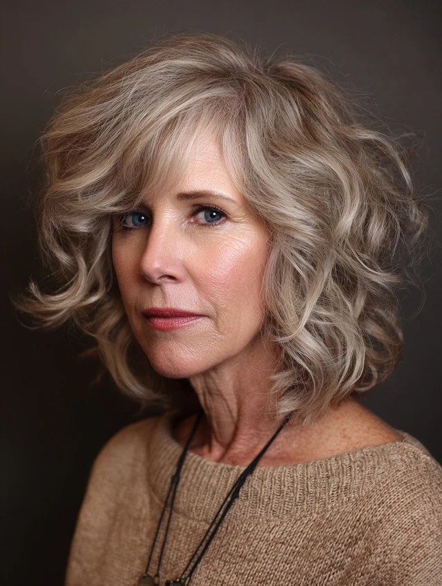 Wavy Bob With Bangs for Fine Hair — wavy bob on a woman over 70 with fine hair