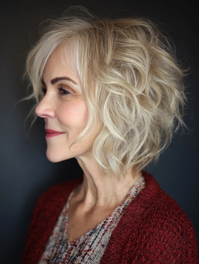 Blonde Wavy Bob With Fine Layers — wavy bob on a woman over 70 with fine hair