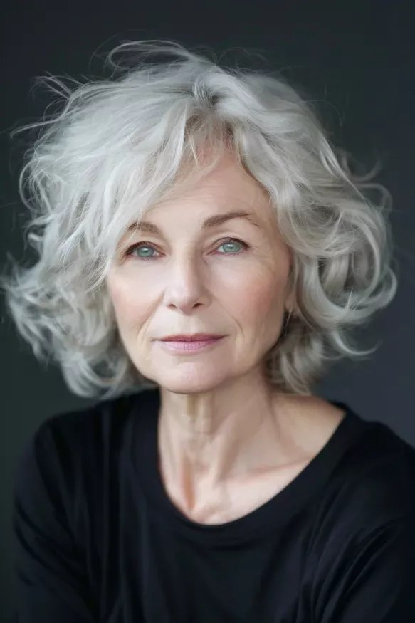 Wavy Bob With Lifted Crown — wavy bob on a woman over 70 with fine hair