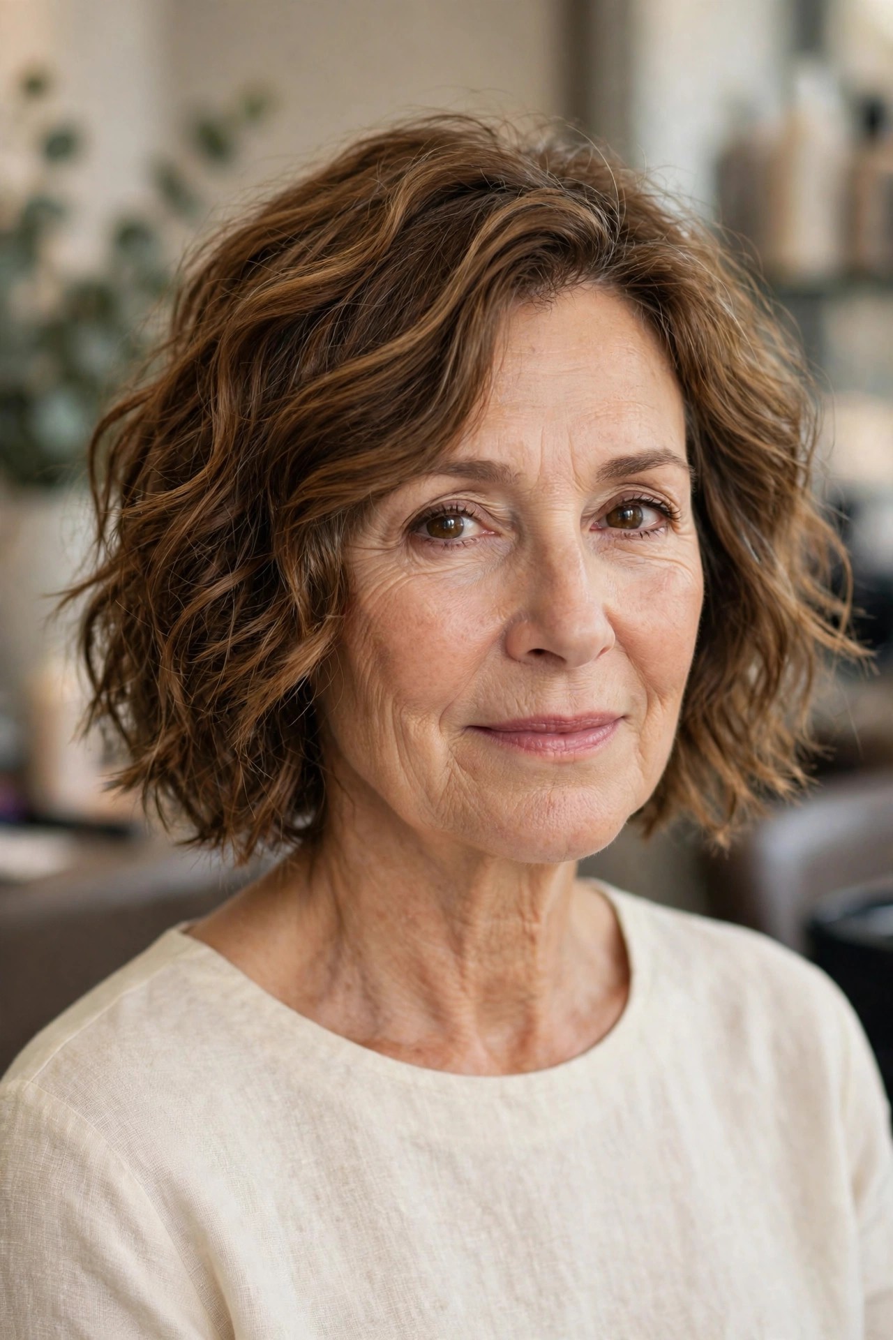 Tousled Wavy Bob - wavy bob haircut for women over 50