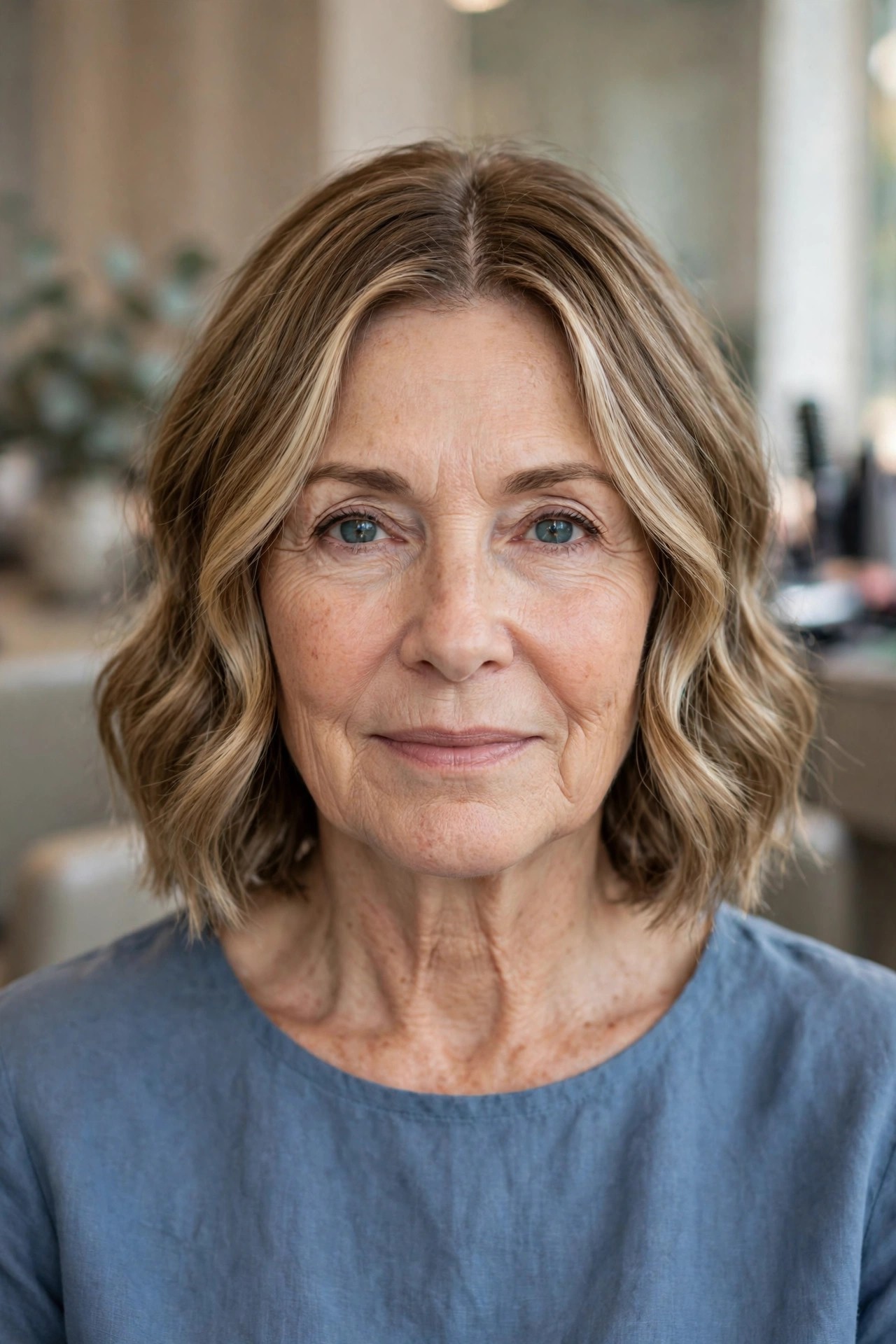 Center-Part Wavy Bob - wavy bob haircut for women over 50