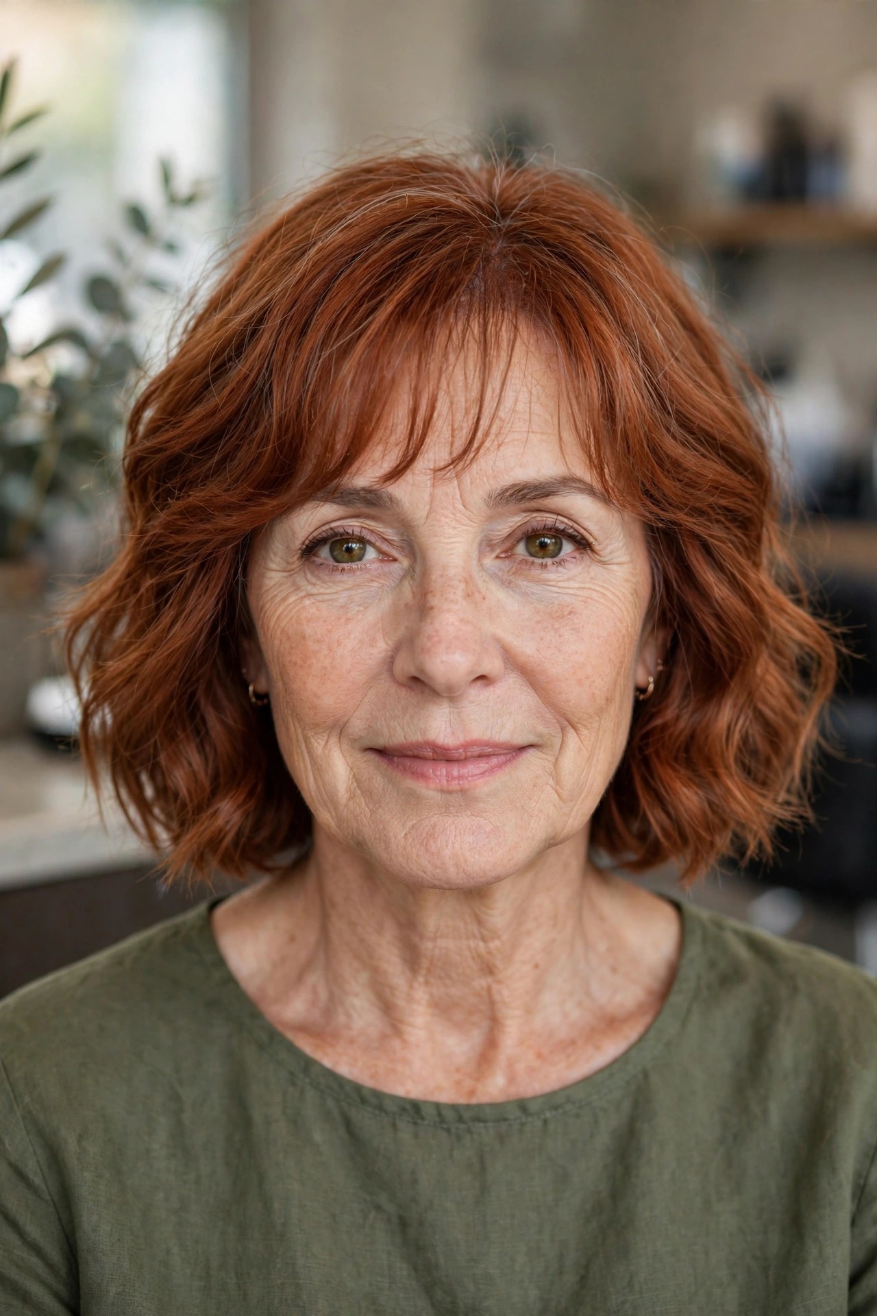 Wavy Bob with Wispy Bangs - wavy bob haircut for women over 50