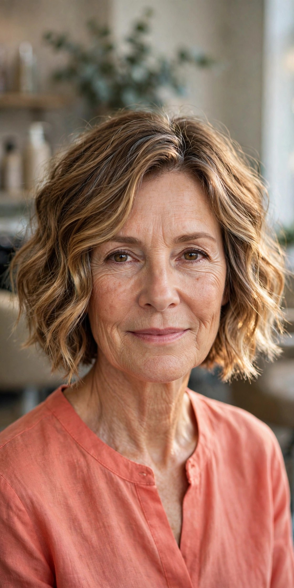 Beachy Wavy Bob with Balayage - wavy bob haircut for women over 50