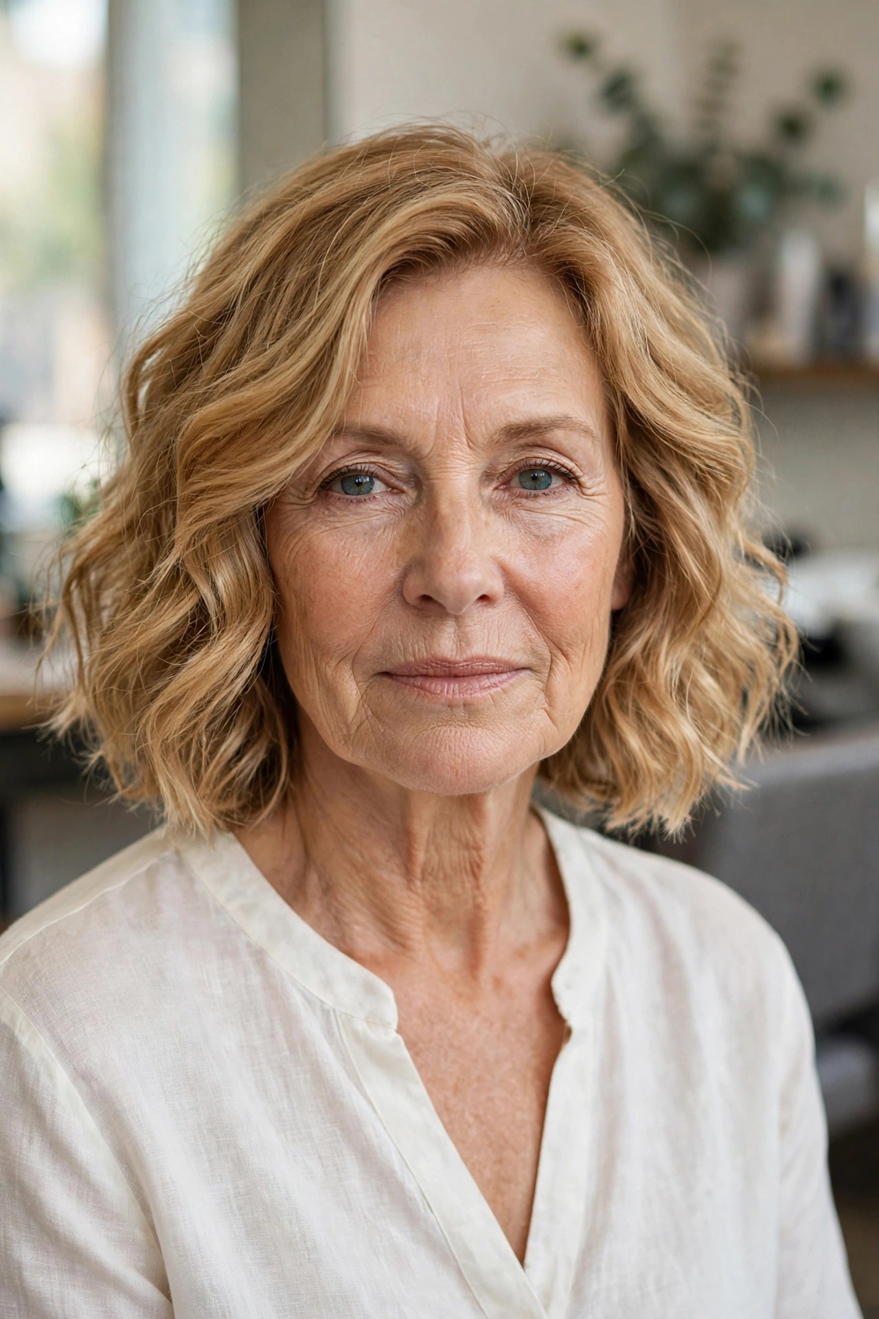 Honey Blonde Wavy Bob - wavy bob haircut for women over 50
