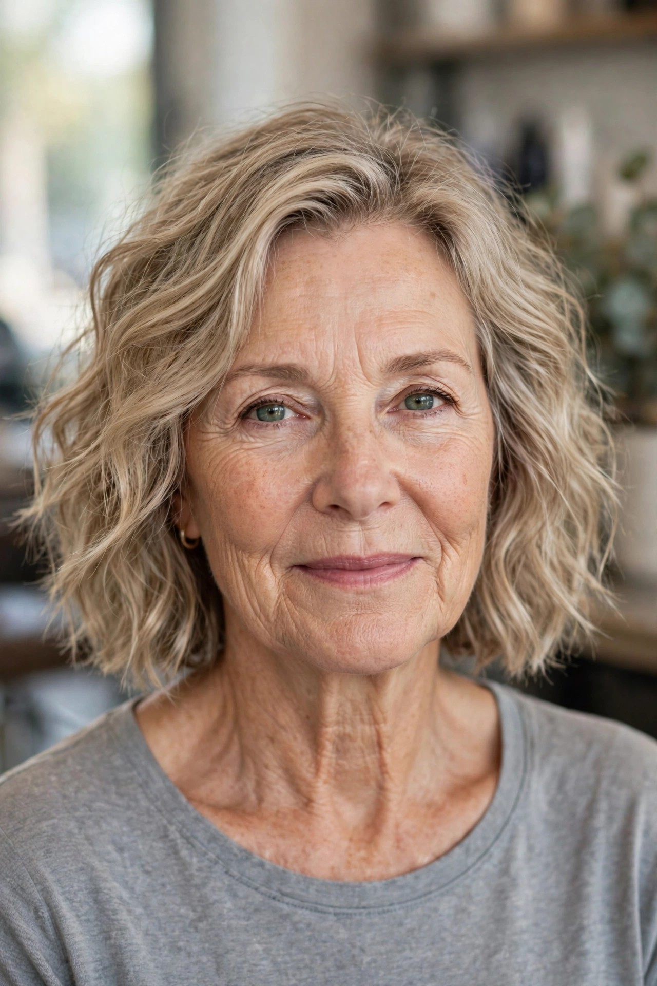 Air-Dried Wavy Bob - wavy bob haircut for women over 50