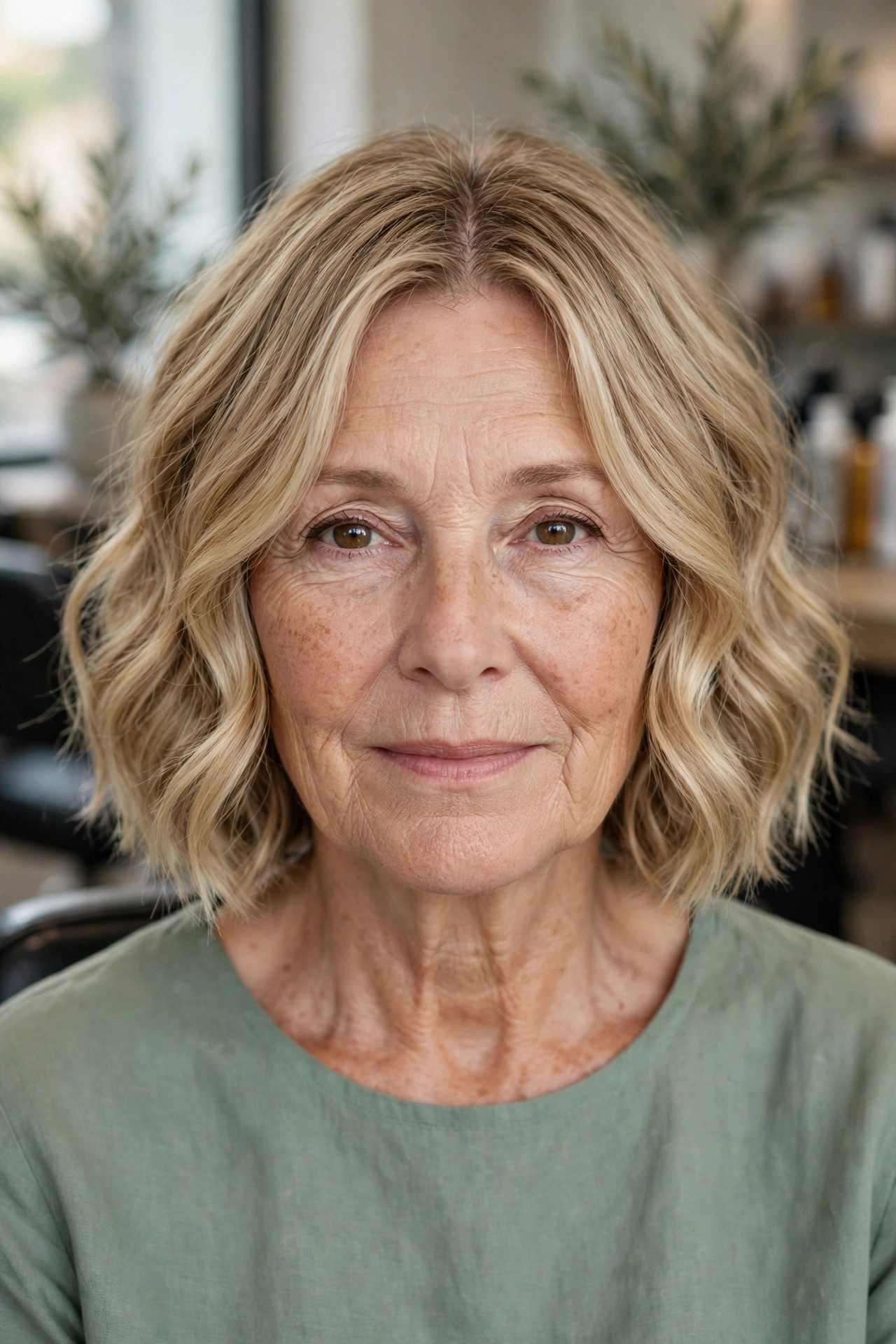 Wavy Bob with Curtain Bangs - wavy bob haircut for women over 50