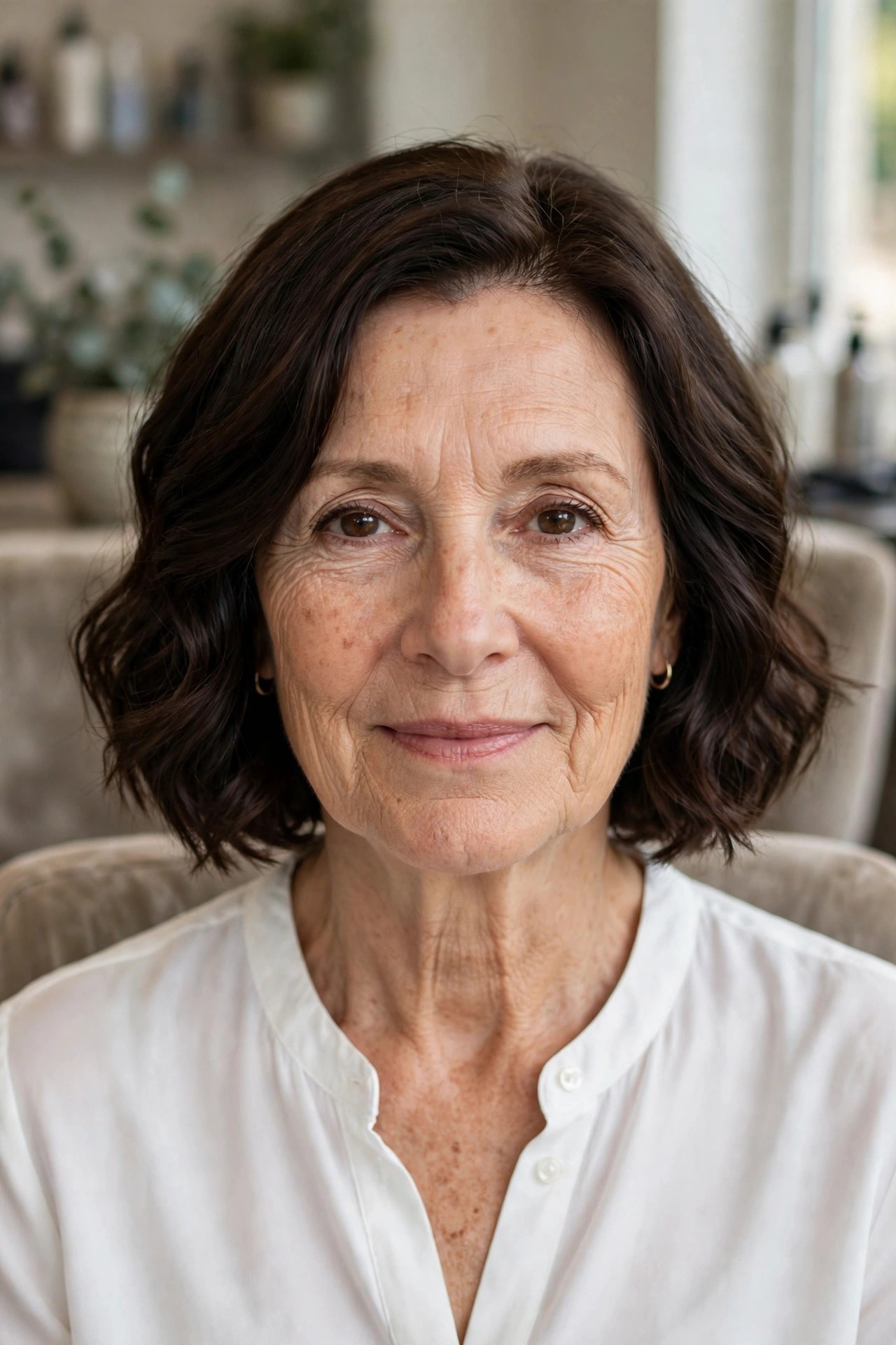 Chin-Length Wavy Bob - wavy bob haircut for women over 50