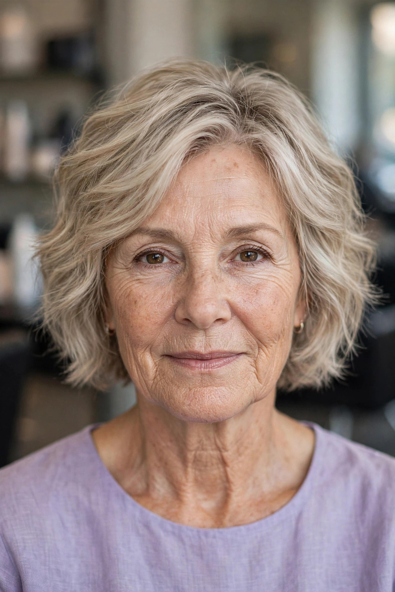 Soft Wavy Crop with Short Layers - wavy hairstyle for woman over 50