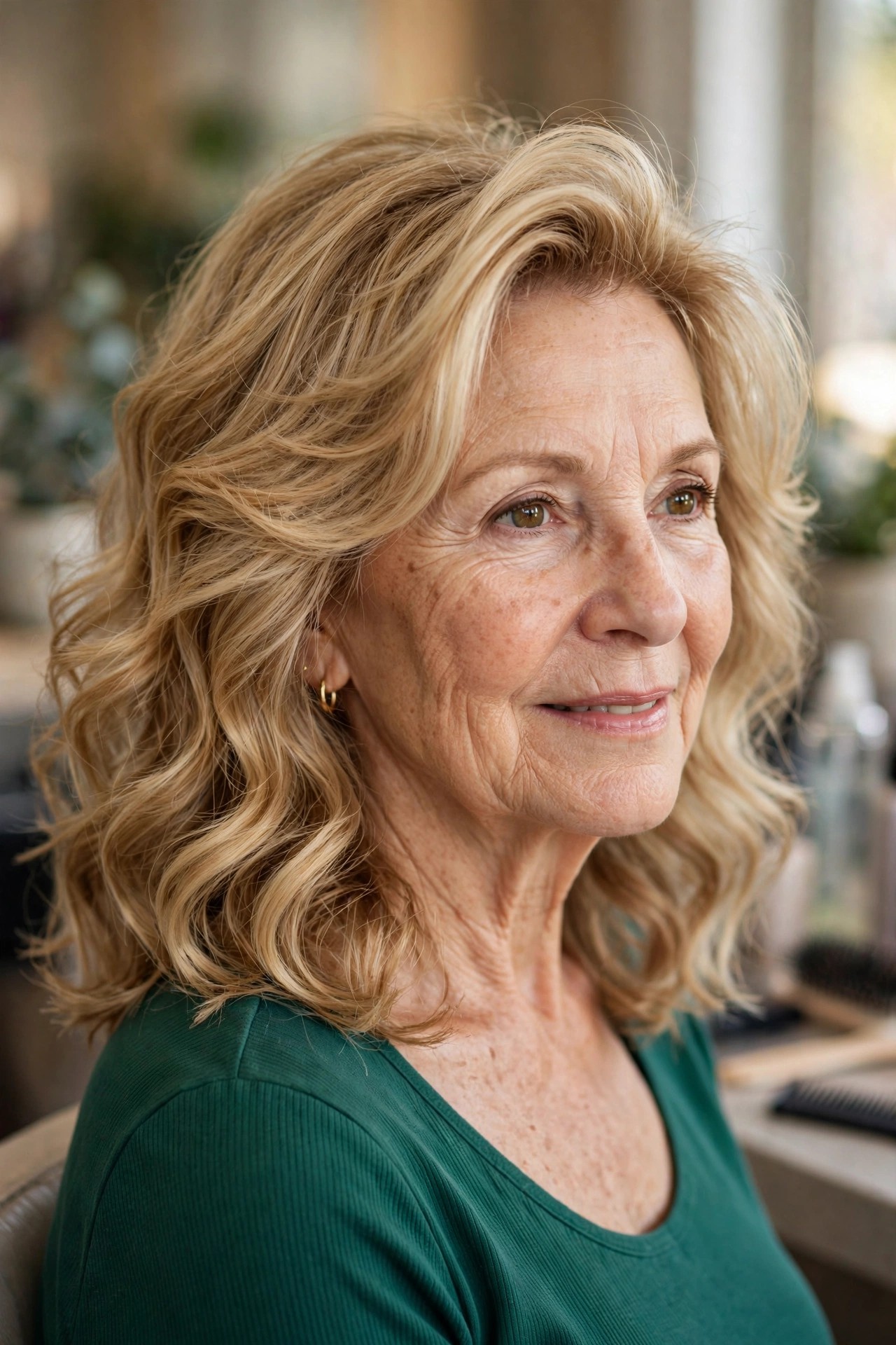 Voluminous Wavy Blowout Lob - wavy hairstyle for woman over 50