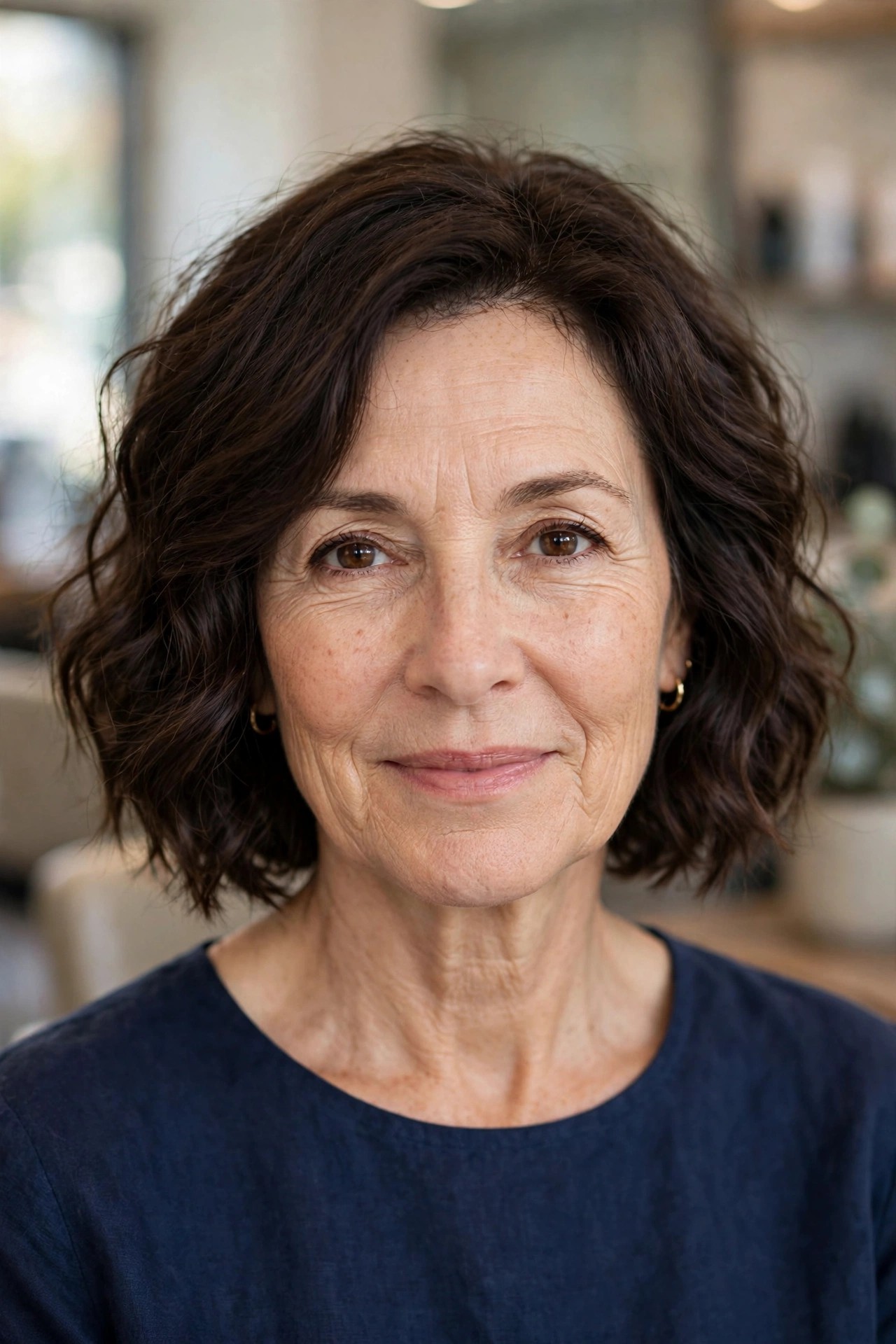 Chin-Length Wavy Bob with Soft S-Waves - wavy hairstyle for woman over 50