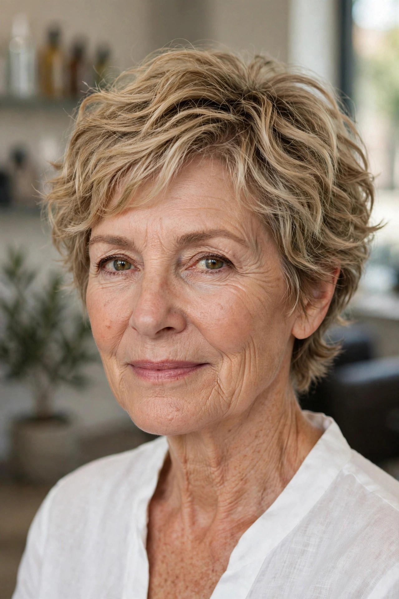 Wavy Pixie-Bob with a Tousled Crown - wavy hairstyle for woman over 50
