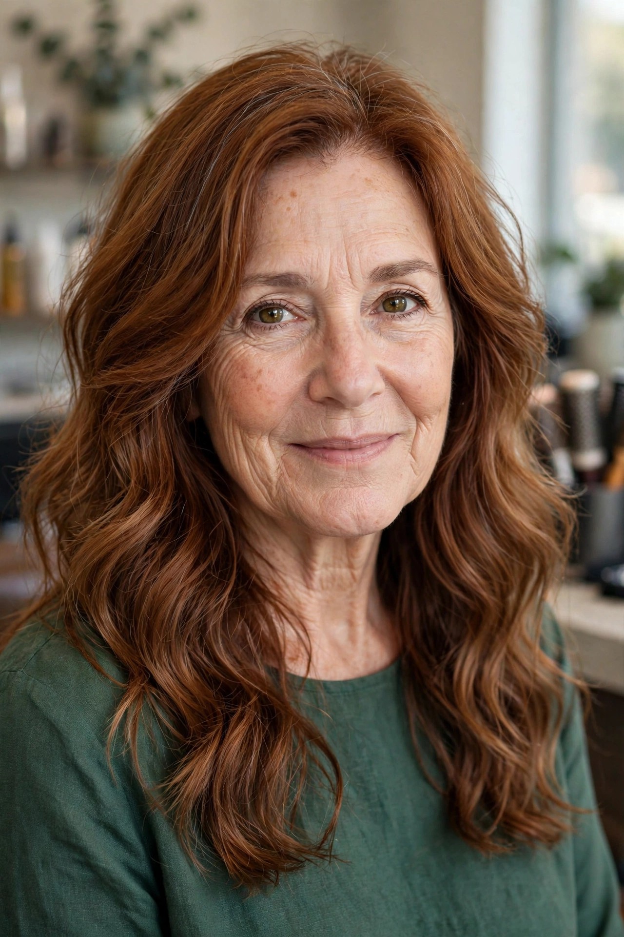 Long Wavy Hair with Feathered Layers - wavy hairstyle for woman over 50
