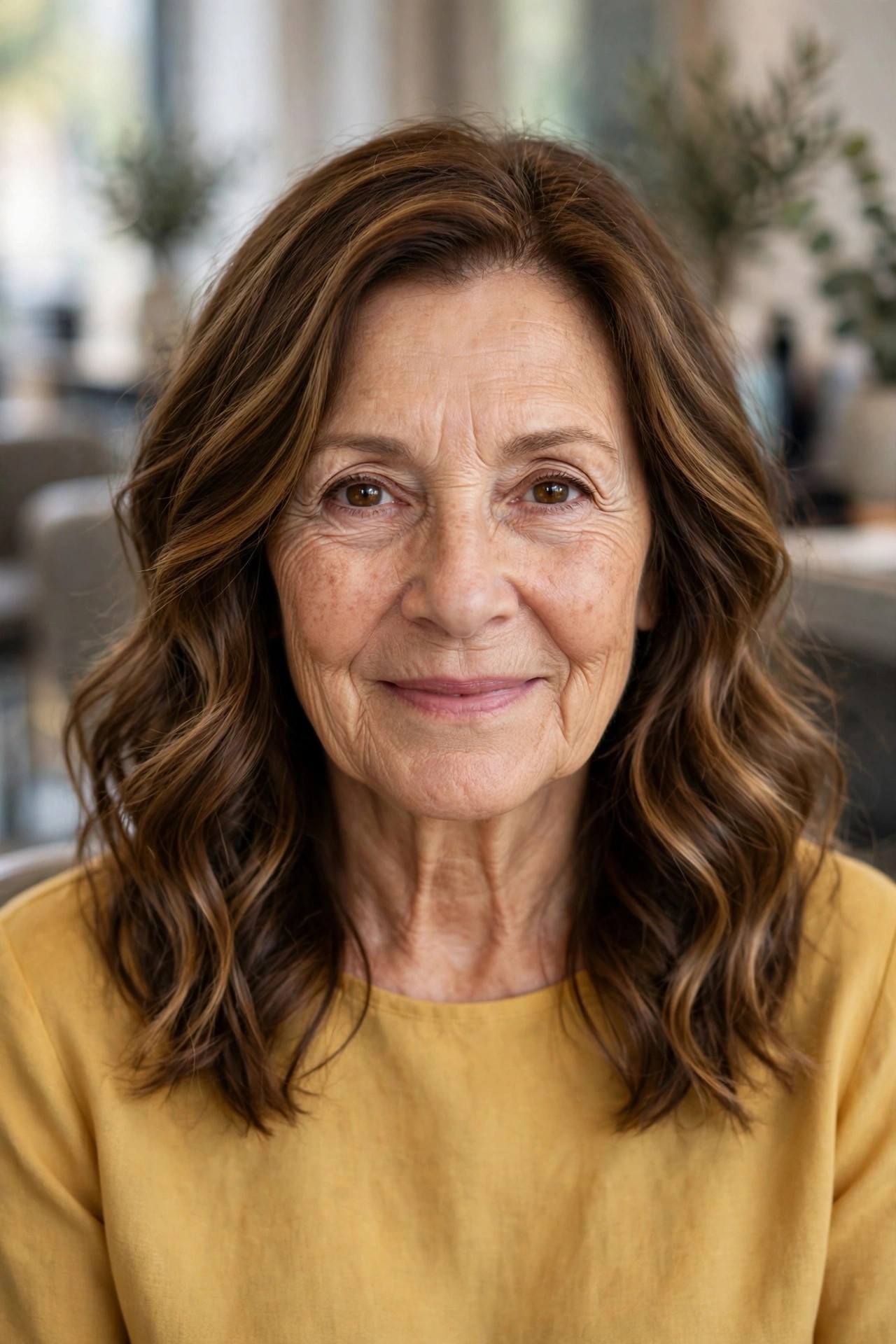 Soft Waves with Warm Honey Highlights - wavy hairstyle for a woman over 60 with loose soft S-waves