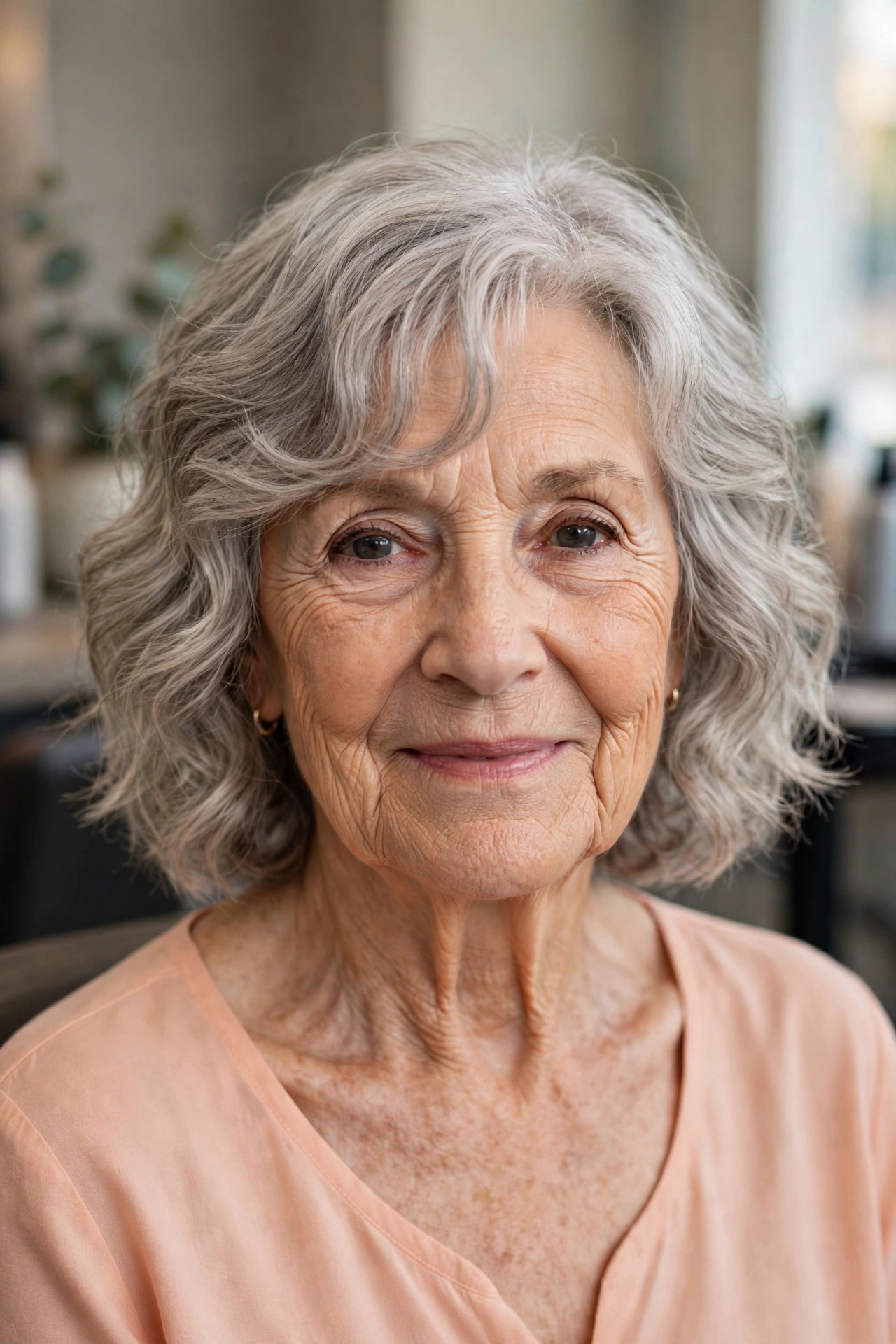Airy Wavy Fringe with Jaw-Length Waves - wavy hairstyle for a woman over 60 with loose soft S-waves