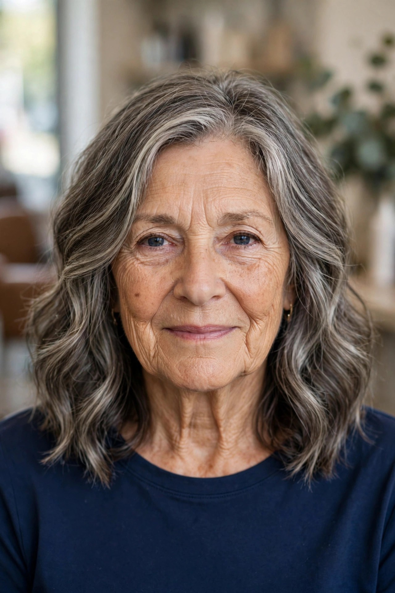 Shoulder-Length Loose Waves with Face-Framing Layers - wavy hairstyle for a woman over 60 with loose soft S-waves