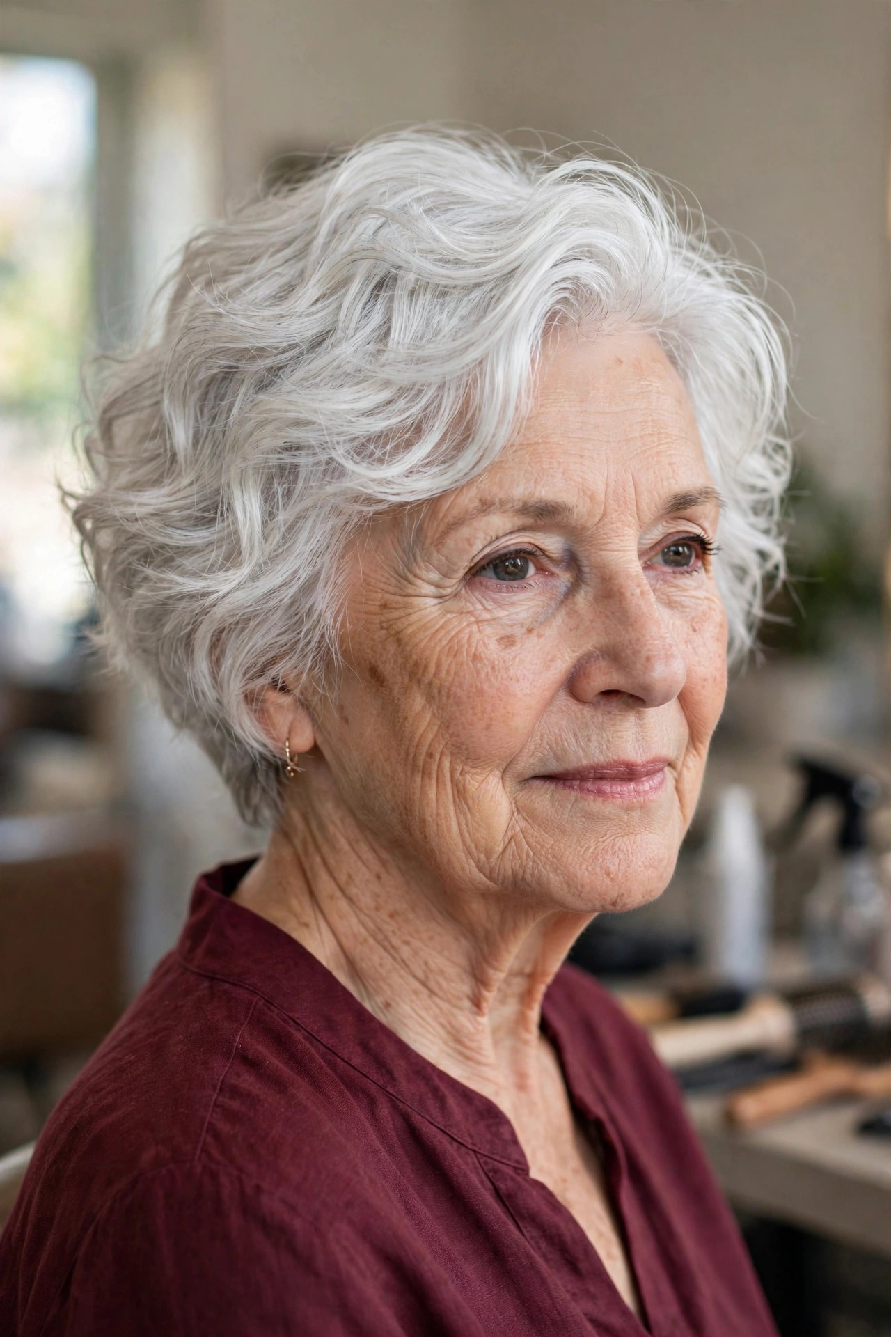 Short Wavy Crop with a Tousled Top - wavy hairstyle for a woman over 60 with loose soft S-waves