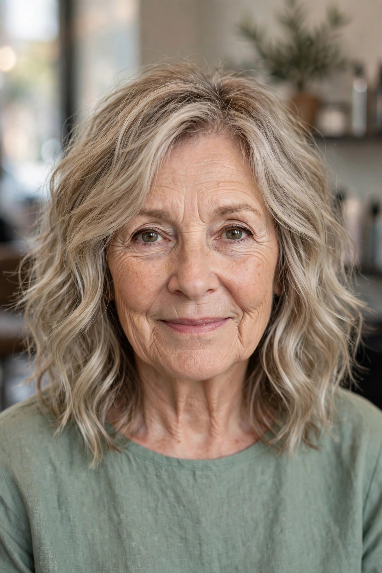 Medium Wavy Shag with Wispy Ends - wavy hairstyle for a woman over 60 with loose soft S-waves