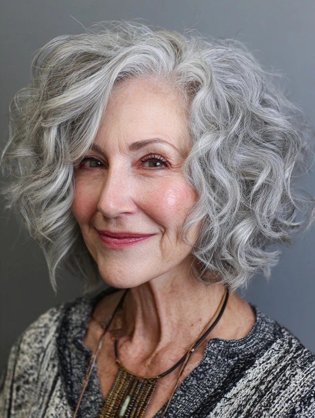 Medium Loose Waves With Silver Dimension — wavy hairstyle on a woman over 70, soft and natural