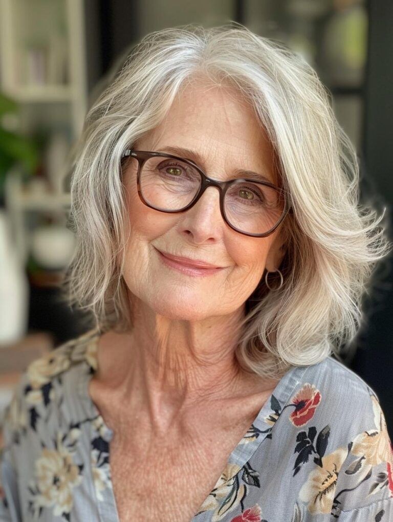 Medium Wavy Hair Styled With Glasses — wavy hairstyle on a woman over 70, soft and natural