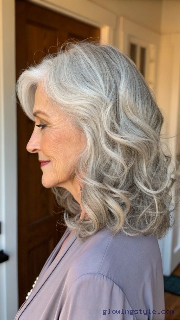 Medium Wavy Layers in Side View — wavy hairstyle on a woman over 70, soft and natural