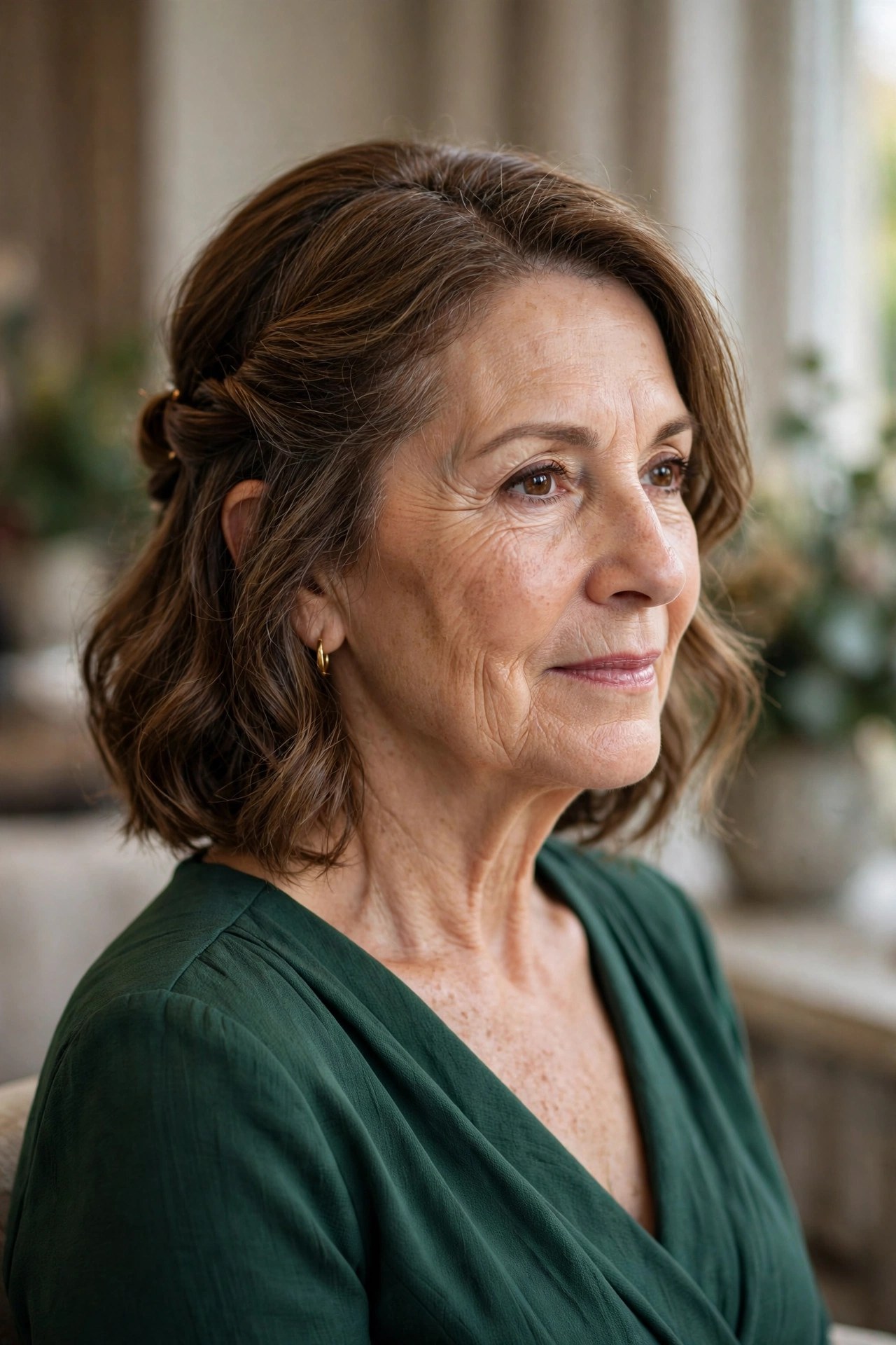 Twisted Half-Up Illusion for Short Hair wedding guest hairstyle for a woman over 50 with short hair