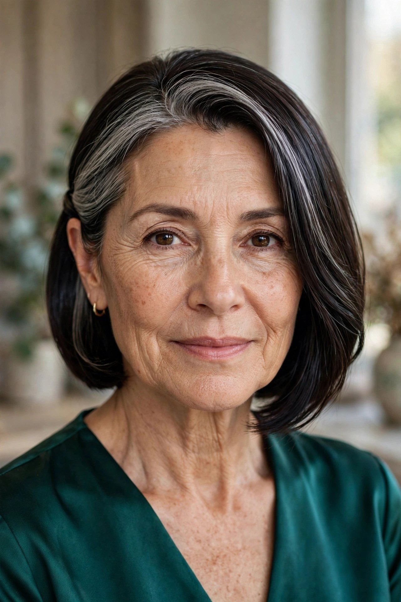 Sleek Deep Side-Part Bob wedding guest hairstyle for a woman over 50 with short hair