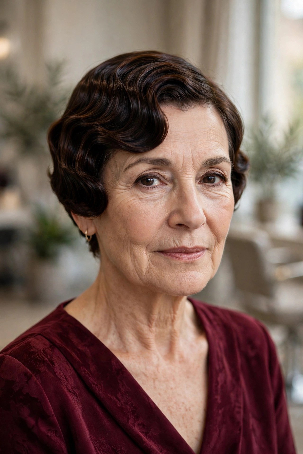 Vintage Finger Waves on a Pixie-Bob wedding guest hairstyle for a woman over 50 with short hair