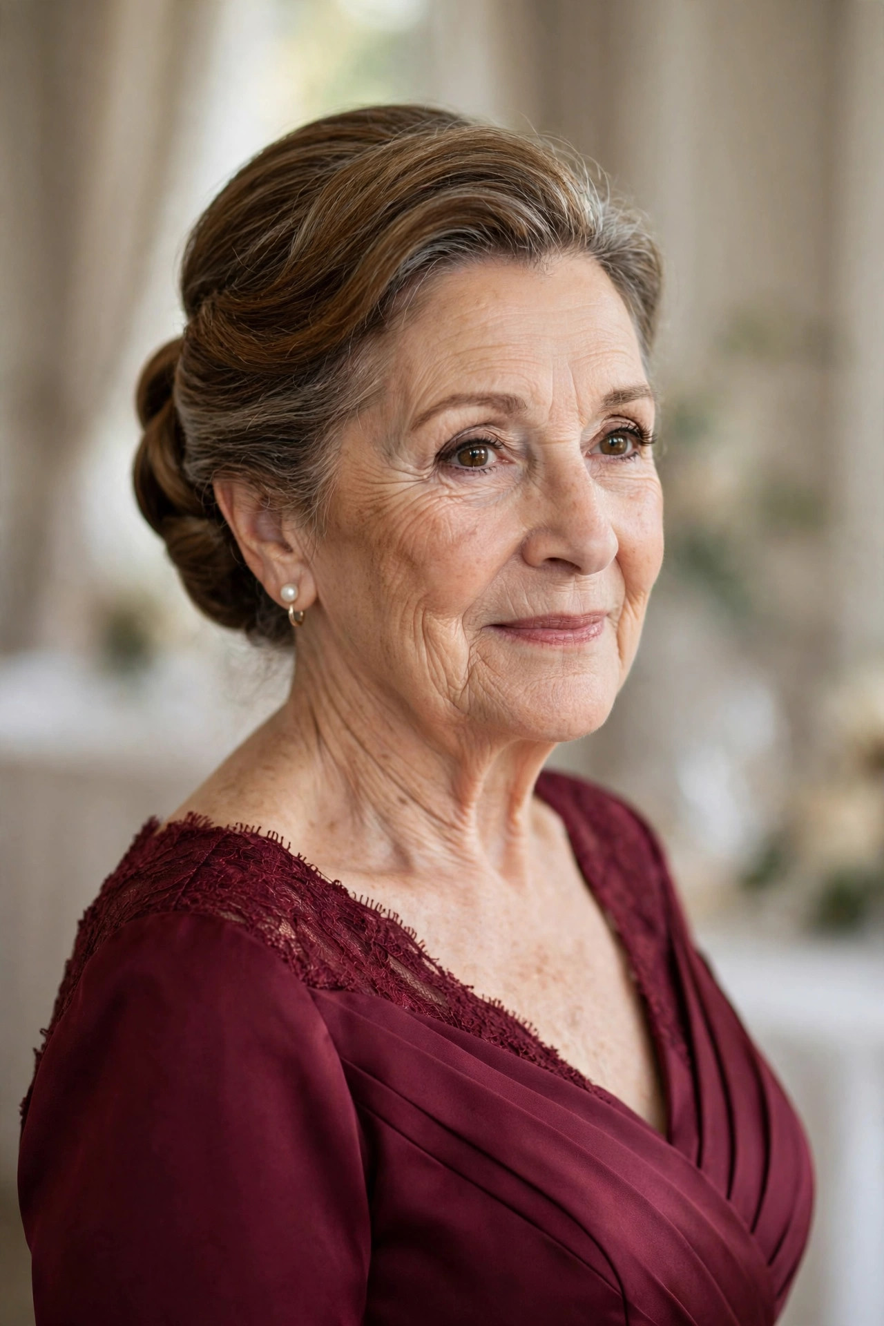Polished French Twist wedding guest hairstyle for a woman over 60