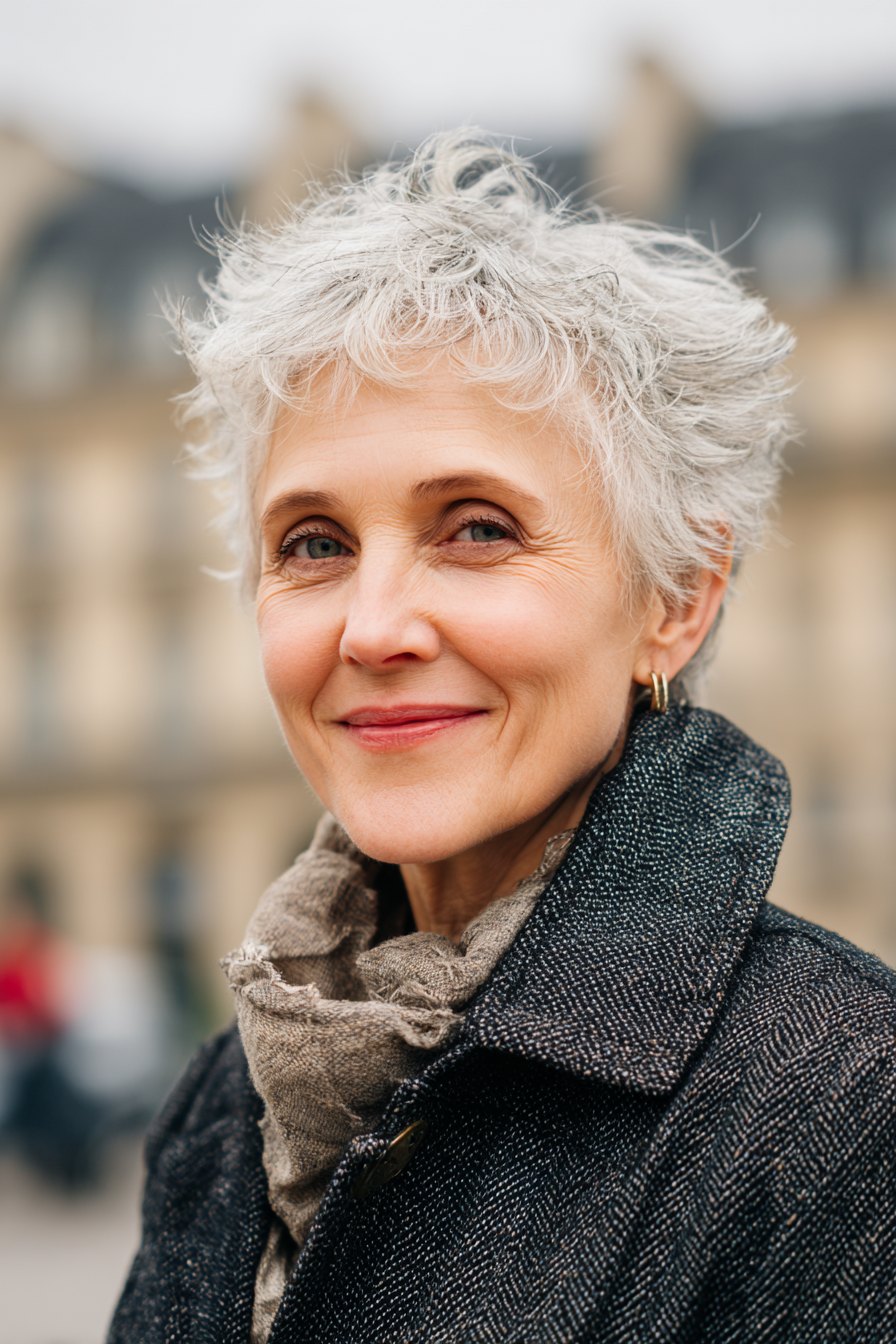 The White Curly Crop - white hair haircut on a woman over 70