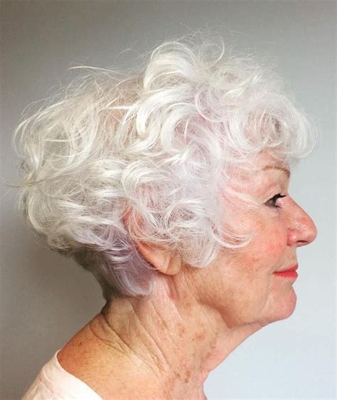 The White Curly Bob in Profile - white hair haircut on a woman over 70