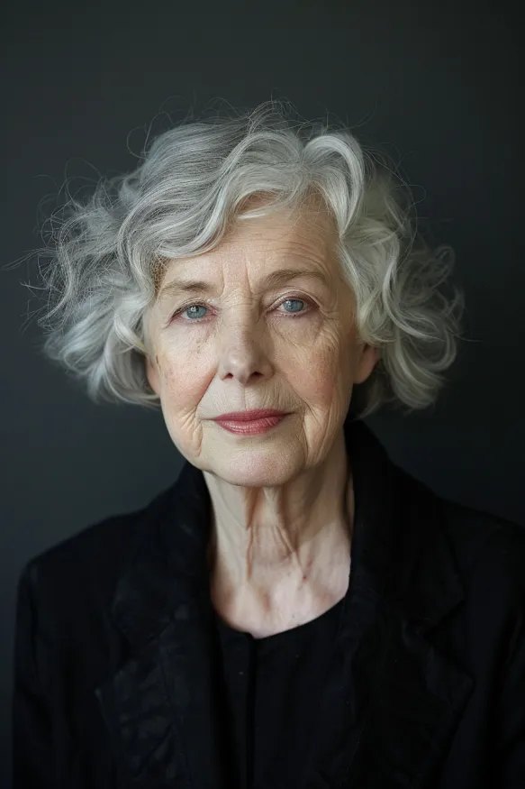 The White Wavy Bob With Vintage Charm - white hair haircut on a woman over 70