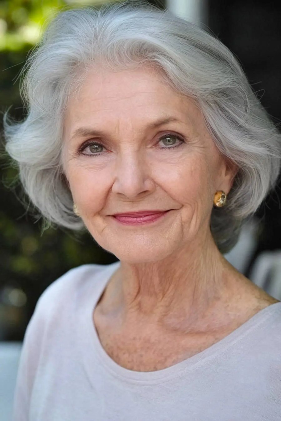The Classic White Pageboy Bob - white hair haircut on a woman over 70