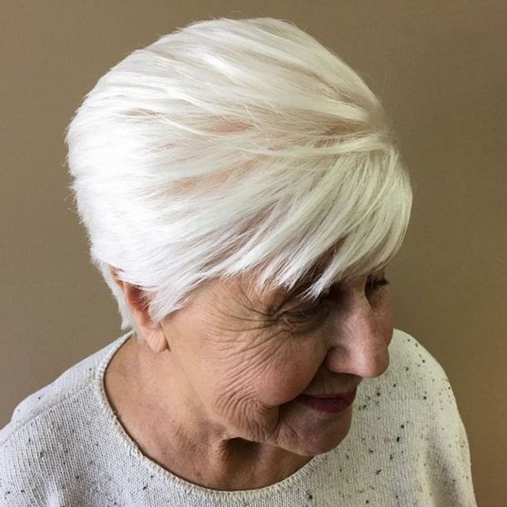 The Smooth White Bowl Bob - white hair haircut on a woman over 70