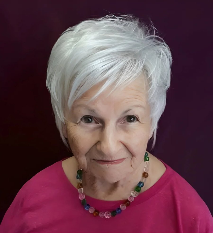 The Neat White Pixie-Bob - white hair haircut on a woman over 70