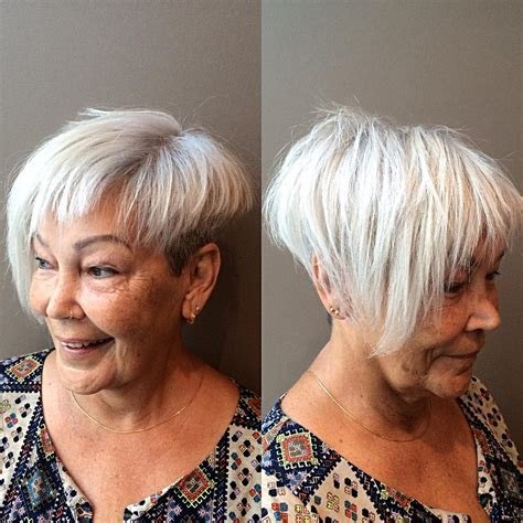 The Versatile White Pixie-Bob, Two Ways - white hair haircut on a woman over 70