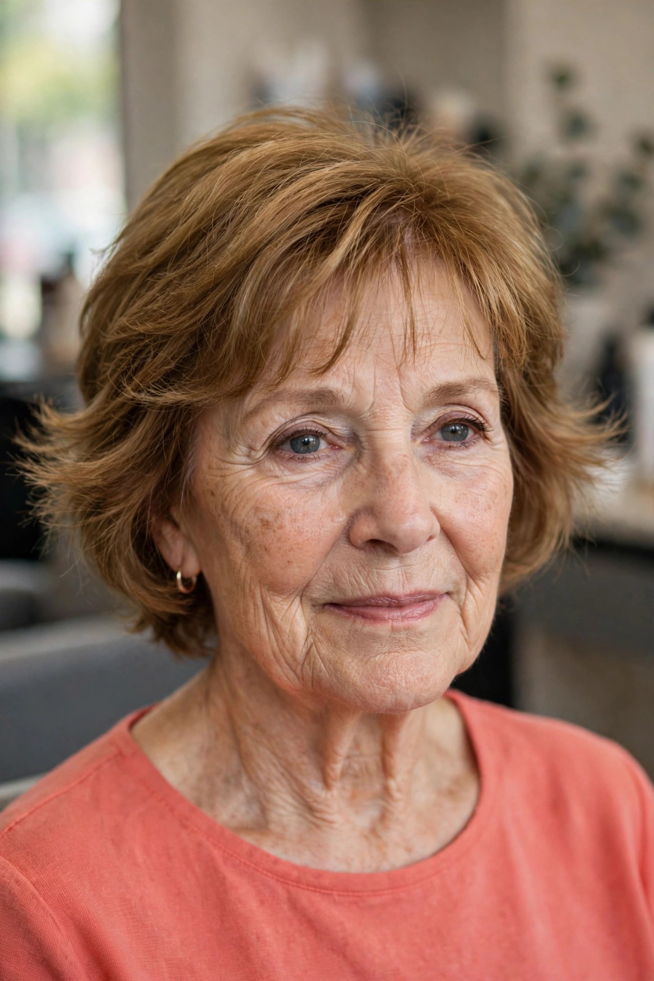 Short Feathered Cut with Wispy Bangs - woman over 60 with short hair and wispy bangs